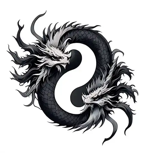 yin yang with two head dragon