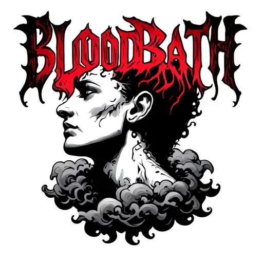 bloodbath text featuring clouds surrounding neck tattoo