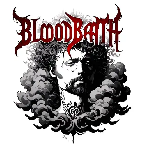 bloodbath text featuring clouds surrounding neck tattoo - Variation 2
