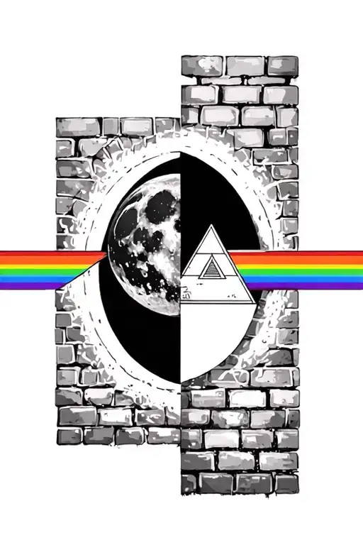 pink floyd brick wall and moon and pyramid prism merged together - Variation 2