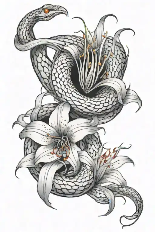 a snake design wrapping around a spider lily flower - Variation 3