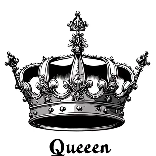 A crown with feminine linings. vertical symmetry. below place the text "Queen" - Variation 6