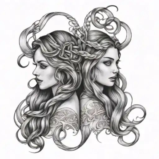 gemini sisters hair tangled together - Variation 2