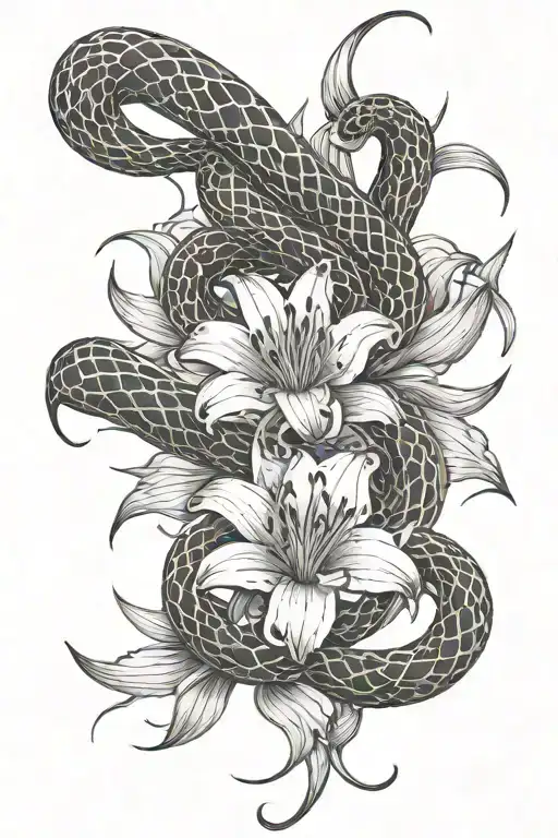 a snake wrapping around a red spider Lilly flower but the snake will have a head and you can see the snake