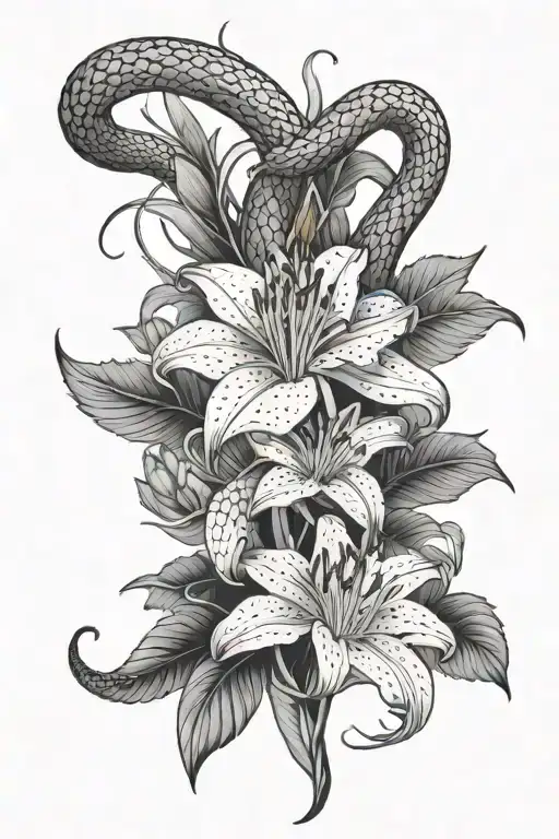 a snake wrapping around a red spider Lilly flower but the snake will have a head and you can see the snake - Variation 2