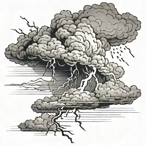 Thunder cloud, lightning, rain, realistic black and grey - Variation 2