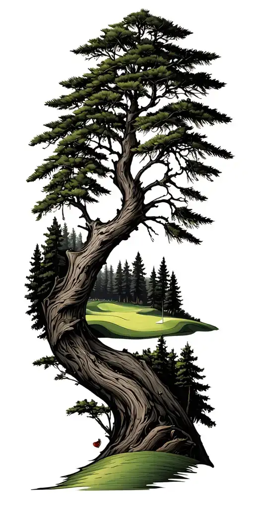 pine forest wrap around tree golf course family - Variation 10