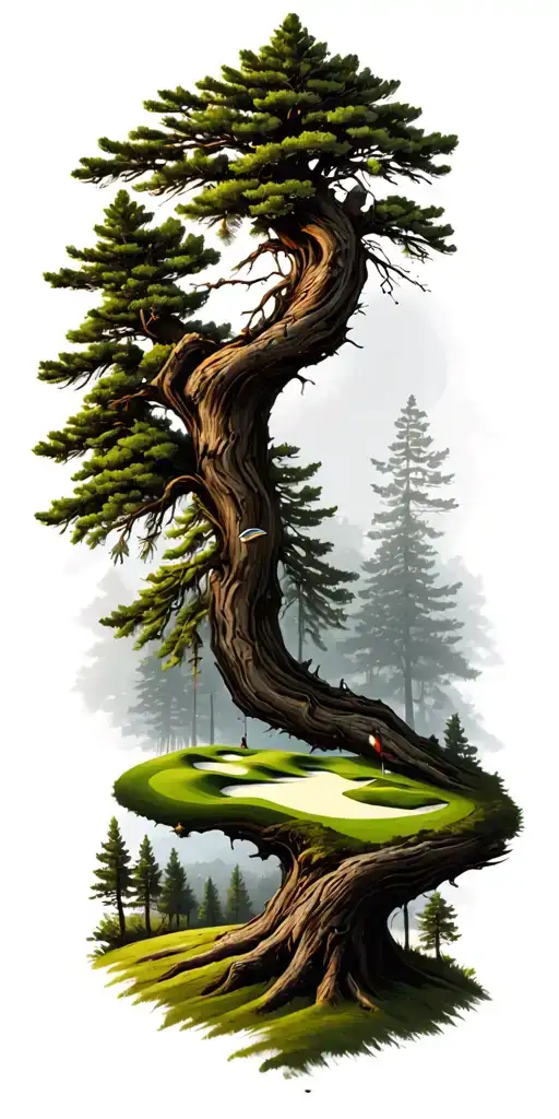 pine forest wrap around tree golf course family - Variation 6