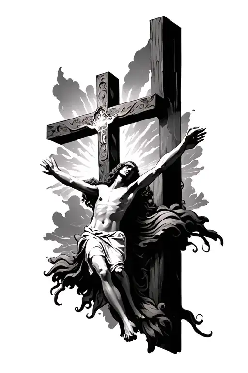 cross and God reaching towards the sky
