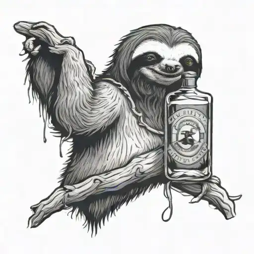 sloth and whiskey bottle and eyeball hanging on nerves - Variation 2