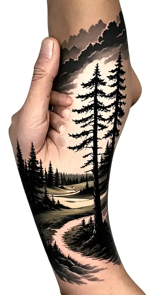 pine forest wrap around tree golf course family - Variation 11