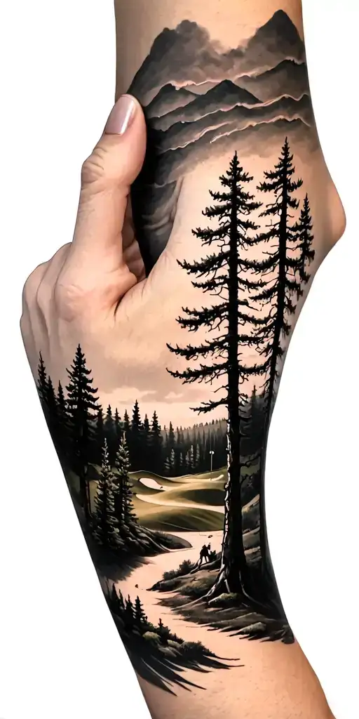 pine forest wrap around tree golf course family - Variation 12