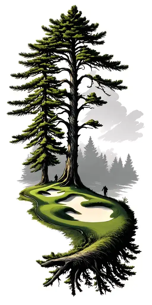 pine forest wrap around tree golf course family - Variation 8