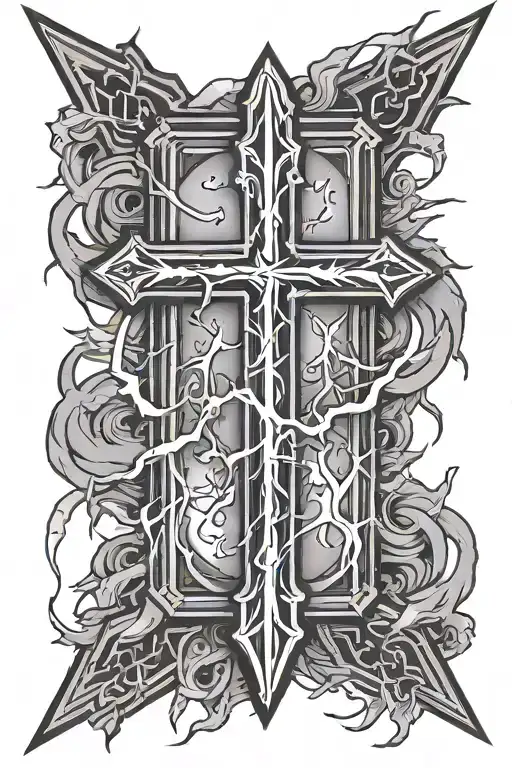 lightning bolt through a cross wrapped