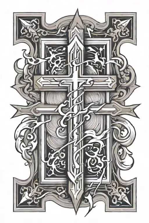 lightning bolt through a cross wrapped - Variation 2