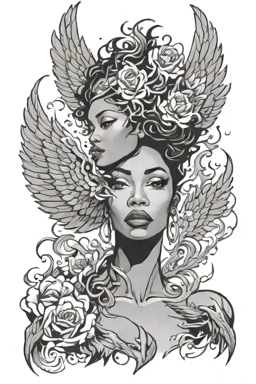 African American woman phoenix rising from the ashes