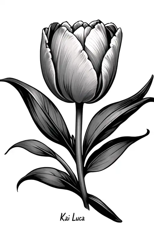 a tulip flower with leaf and the name Kai Luca integrated in the leaf - Variation 2