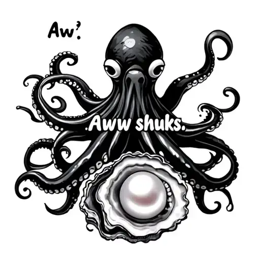 "Aww shucks" octopus and a oyster pearl inside - Variation 2