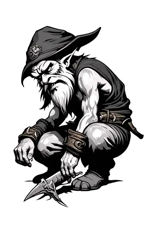 Evil Redcap Gnome Kneeling over his latest Kill - Variation 2