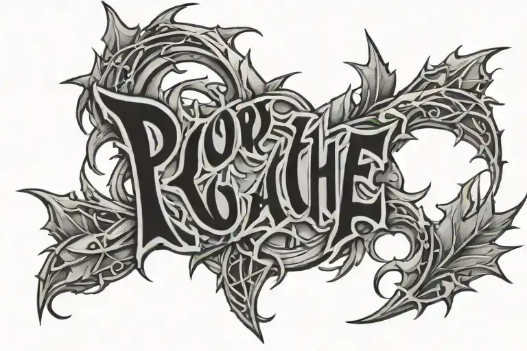 Word "ROACHE" surrounded by thorns wrapped