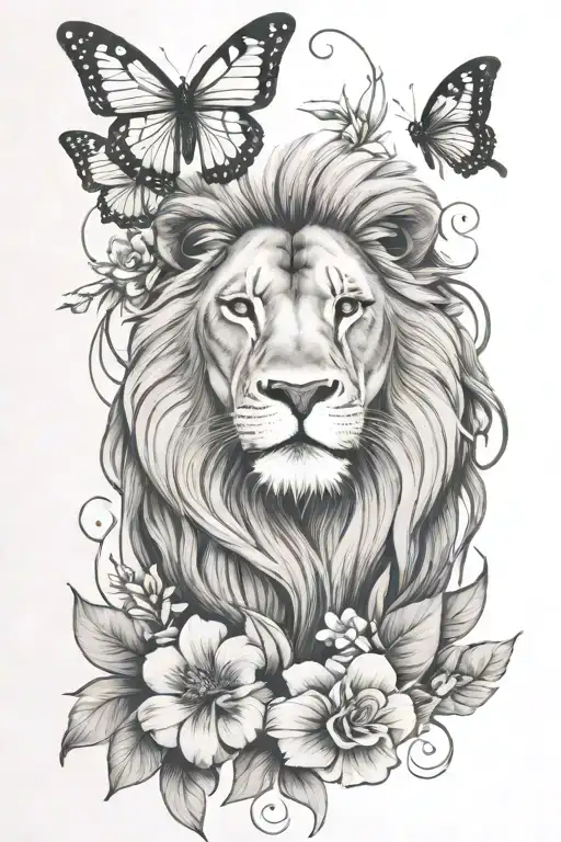 lion butterfly flowers - Variation 2