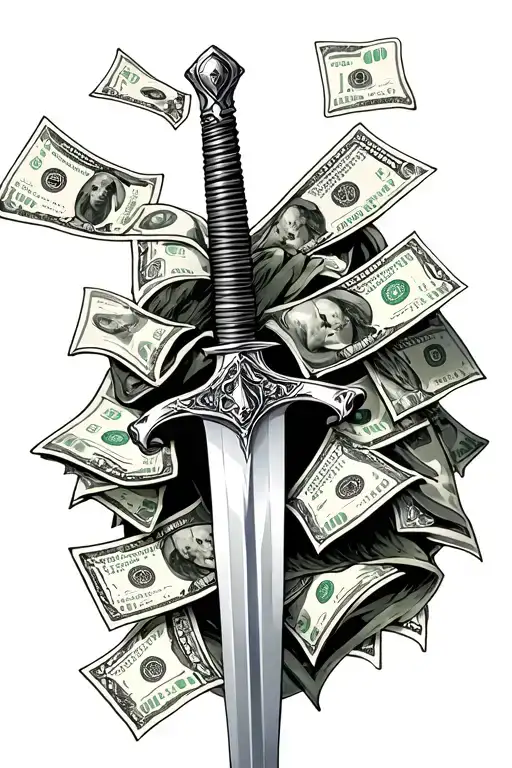 lots of money and sword piercing through it - Variation 2