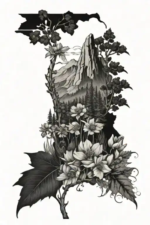 Acadia mountains incorporate flowers of March birth flower and November birth flower - Variation 2