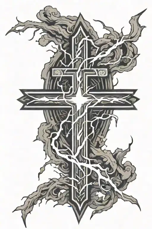 lightning bolt going through a cross and meeting the ground