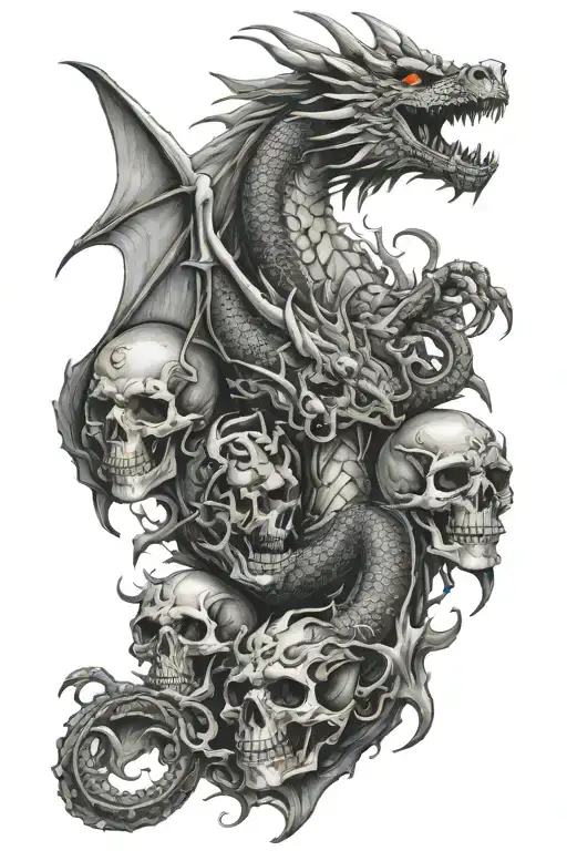 dragon and skulls surrounded - Variation 2