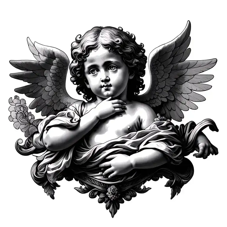 classical art tattoo design featuring cherub