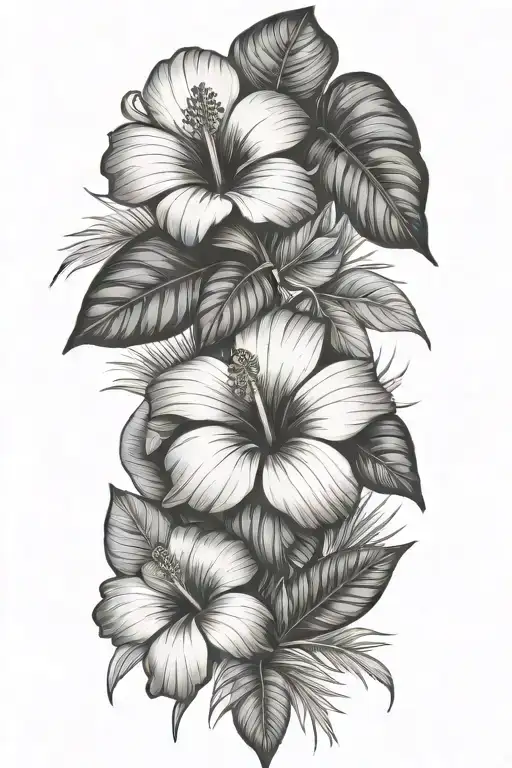 tropical leaves with hibiscus