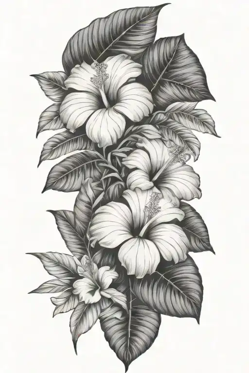tropical leaves with hibiscus - Variation 2