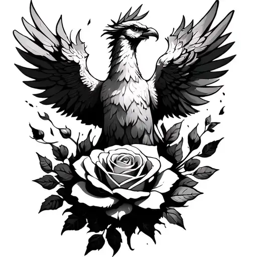 phoenix combined with rose rising from ashes. commemorating Altadena
