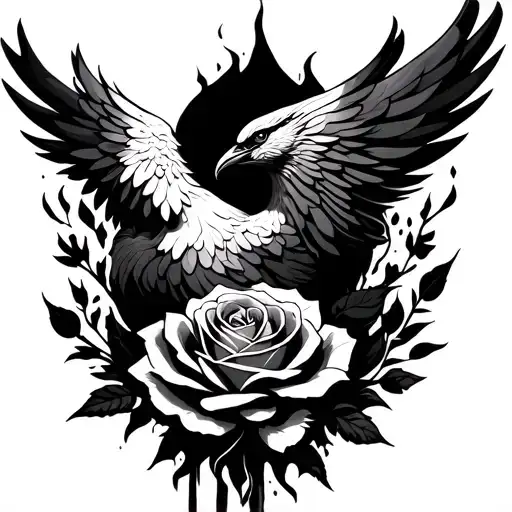phoenix combined with rose rising from ashes. commemorating Altadena - Variation 2