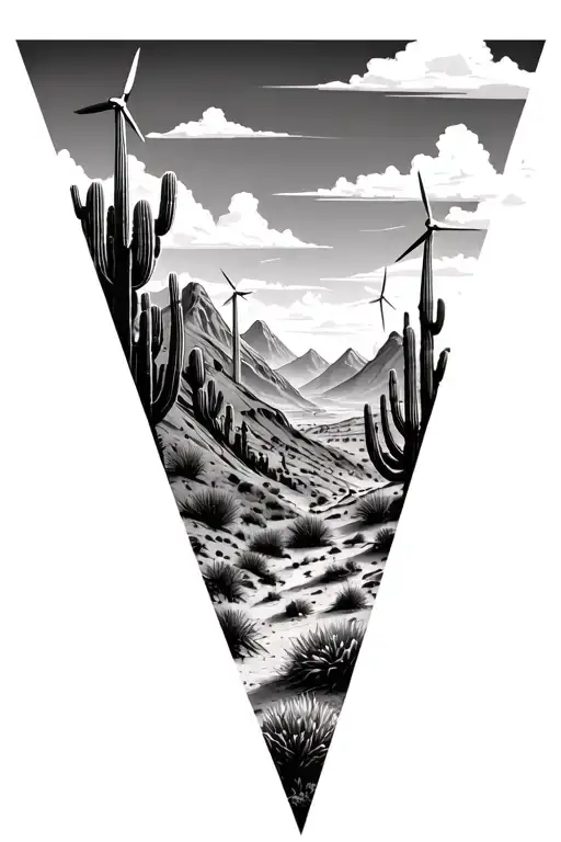 3 sperate triangles put images of desert mountains with many windmills on the mountains and cactus - Variation 2