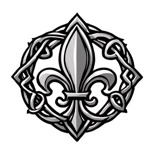 Fleur de Lis with celtic knot background black - Variation 9