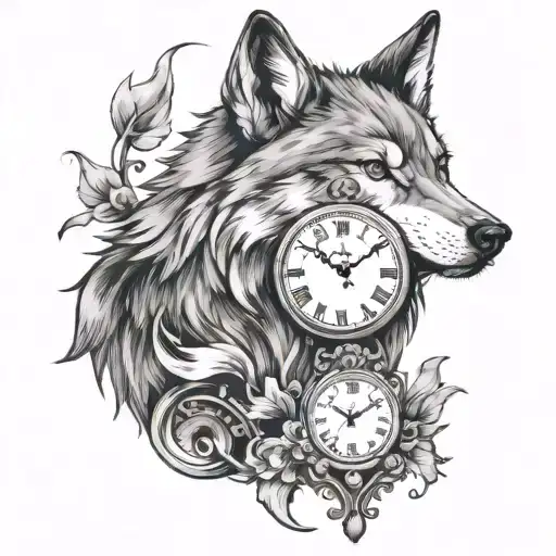 wolf with clock showing 11:40 - Variation 3