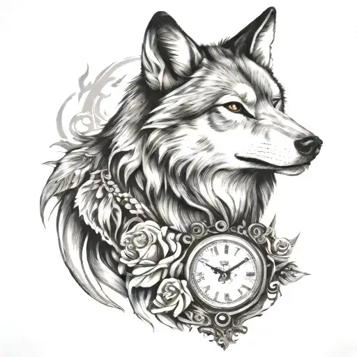 wolf with clock showing 11:40 - Variation 4