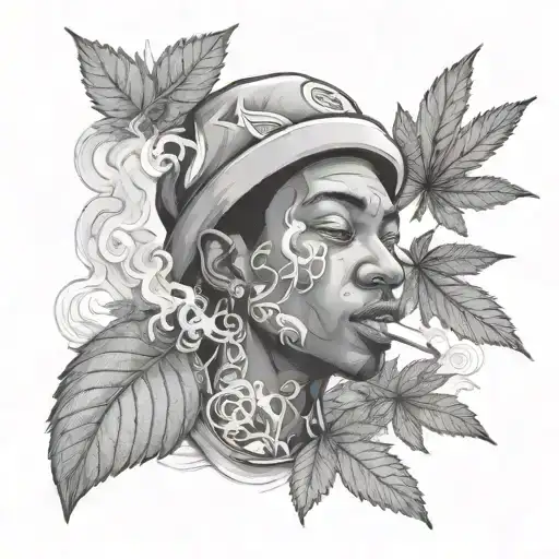 Draw a black guy smoking weed with the weed leafs and smoke with different people around him - Variation 3