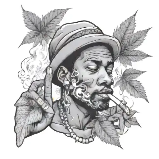 Draw a black guy smoking weed with the weed leafs and smoke with different people around him - Variation 4