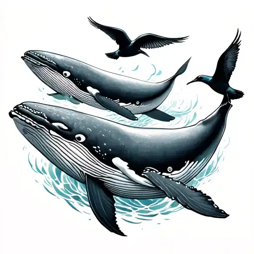 whales with birds - Variation 2