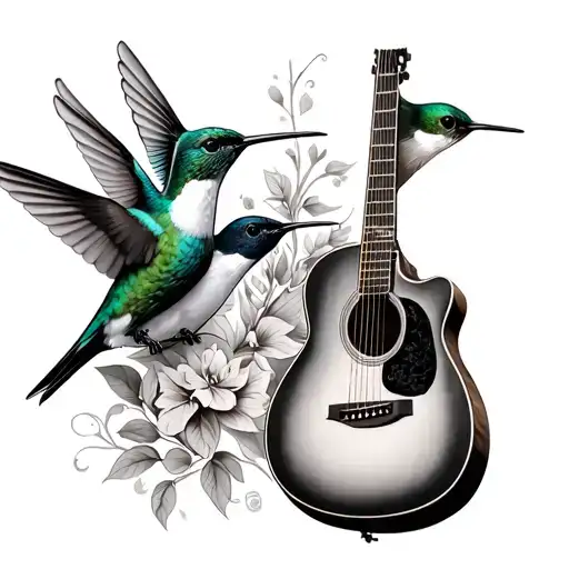 two hummingbirds and a martin acoustic guitar - Variation 2