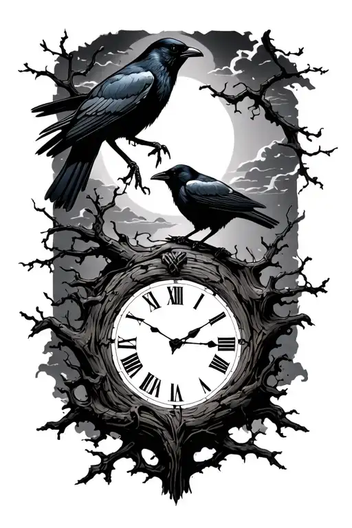 night sky, crows, tree branch, time - Variation 3
