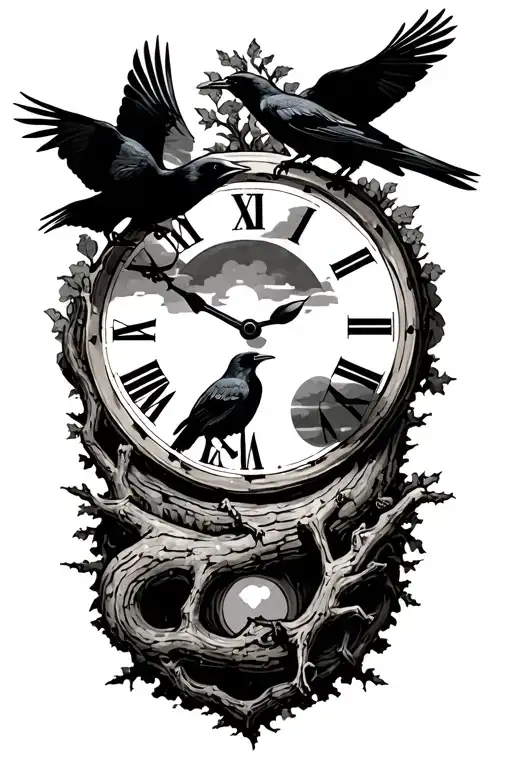 night sky, crows, tree branch, time - Variation 4