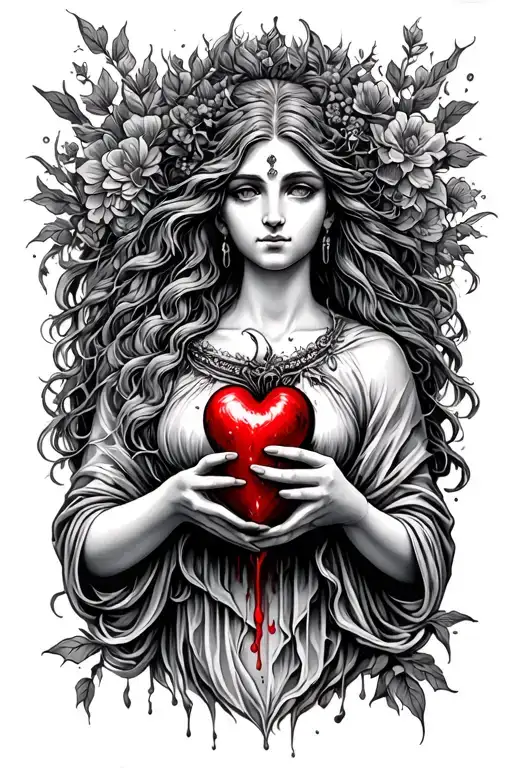 GODDESS HOLDING BLEEDING HEART
