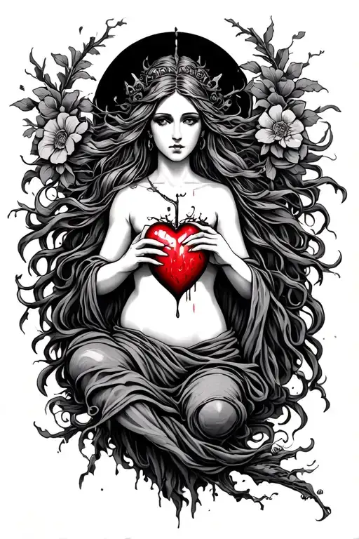 GODDESS HOLDING BLEEDING HEART - Variation 2