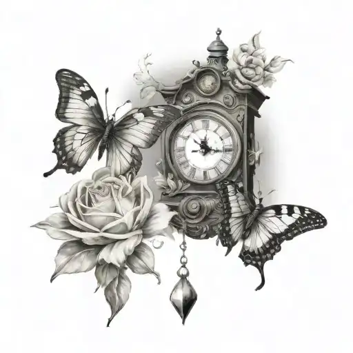 butter fly & sun flowers & grandfather clock - Variation 3