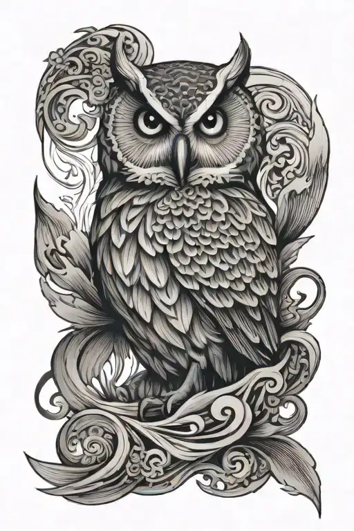 owl, pisces, sea waves - Variation 2