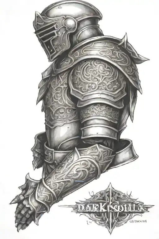 dark souls shoulder armor and pauldron tattoo design featuring a gothic pattern with hard line plate armor ridges - Variation 2