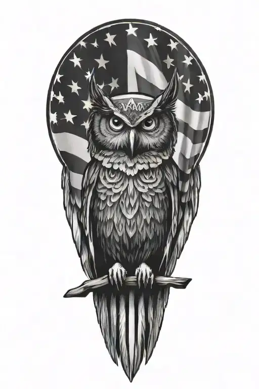 Native American sorcerer owl with American flag - Variation 2